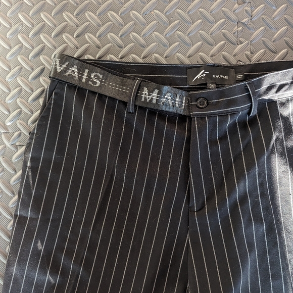 Hurry! Store Close Next Week!!MAUVAIS PINSTRIPE TROUSERS WITH HALF BELT IN BLACK - Picture 5 of 6